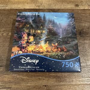 Disney Thomas Kinkade Minnie & Mickey Sweetheart Campfire 750 Piece Puzzle New